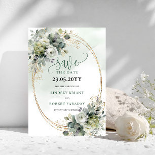 Romantische stoffige groene bladermotief Save The Date