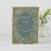 Romantische stoffige groene gouden roos bloemige R Kaart (Staand voorkant)