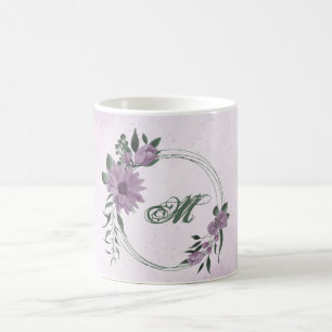romantische stoffige paarse bloemen groen koffiemok