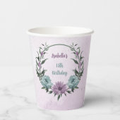 Romantische stoffige paarse en blauwe bloemen papieren bekers (Achterkant)