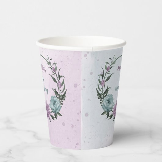 Romantische stoffige paarse en blauwe bloemen papieren bekers (Rechts)