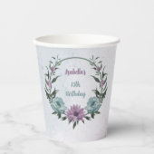 Romantische stoffige paarse en blauwe bloemen papieren bekers (Voorkant)