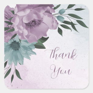 Romantische stoffige paarse en blauwe bloemen vierkante sticker