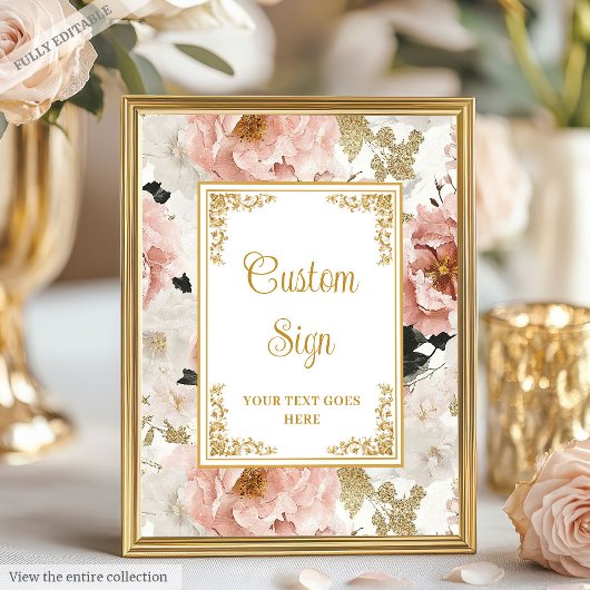 Romantische stoffige roze bloemen gouden bruiloft  poster