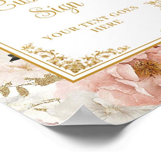Romantische stoffige roze bloemen gouden bruiloft poster (Hoek)