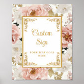 Romantische stoffige roze bloemen gouden bruiloft  poster (Voorkant)