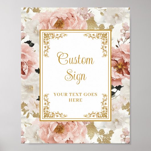 Romantische stoffige roze bloemen gouden bruiloft  poster (Voorkant)