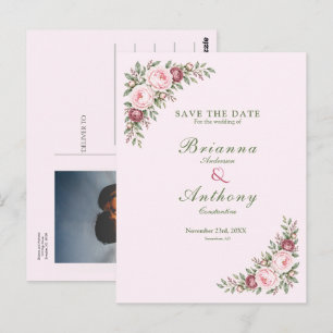 Romantische stoffige roze pioen botanische bruilof briefkaart