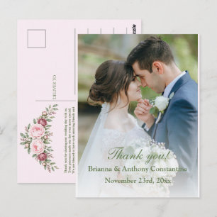 Romantische stoffige roze pioen botanische Dank je Briefkaart
