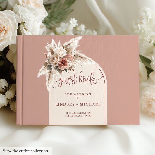 Romantische stoffige roze rozen Pampas Floral Boho Gastenboek