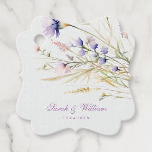 Romantische stoffige violette bloemen bruiloft gun bedankjes labels