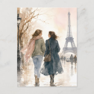 Romantische straatscène van Parijs print Briefkaart