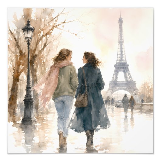 Romantische straatscène van Parijs print Foto Afdruk (Voorkant)