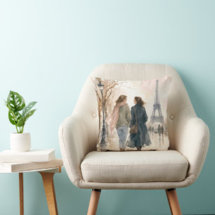 Romantische straatscène van Parijs print Kussen