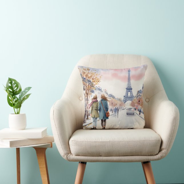 Romantische straatscène van Parijs print Kussen (Stoel)