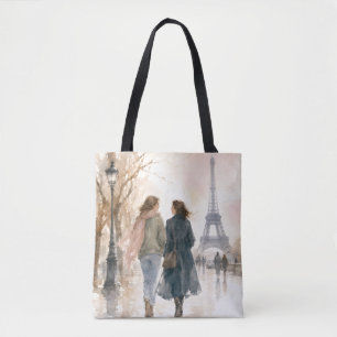 Romantische straatscène van Parijs print Tote Bag