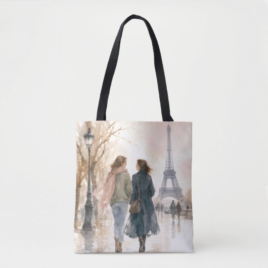 Romantische straatscène van Parijs print Tote Bag (Voorkant)