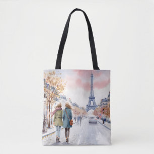 Romantische straatscène van Parijs print Tote Bag