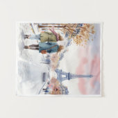 Romantische straatscène van Parijs print Wandkleed (Voorkant (horizontaal))