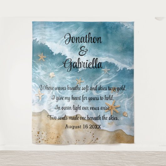 Romantische strand bruiloft achtergrond wandkleed (Voorkant)