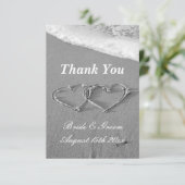 Romantische strand bruiloft zandhart tekening bedankkaart (Staand voorkant)