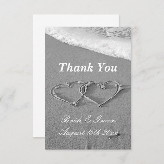 Romantische strand bruiloft zandhart tekening bedankkaart (Voorkant / Achterkant)
