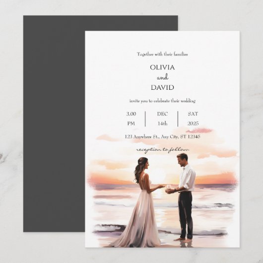 Romantische strand Elopement Ocean Sunset Bruiloft Kaart (Voorkant / Achterkant)