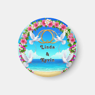 Romantische strand oceaan scène met bloemenboog magneet