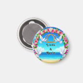 Romantische strand oceaanscène met bloemboog magneet (Voorkant / Achterkant)