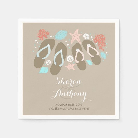 Romantische Strand teenslippers Trouwpapier Servet (Voorkant)