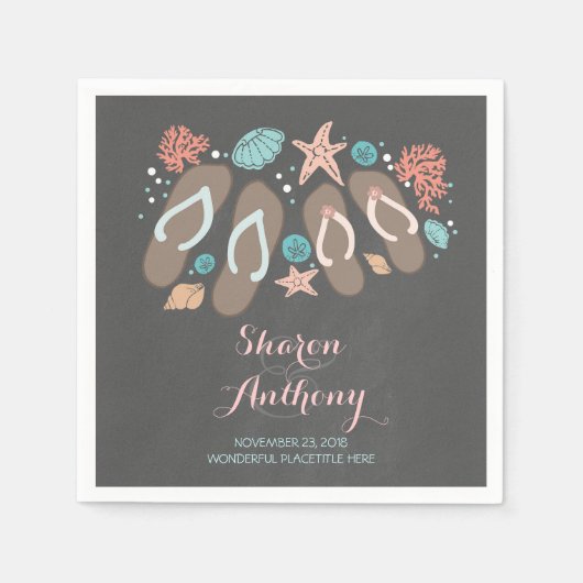 Romantische Strand teenslippers Trouwpapier Servet (Voorkant)