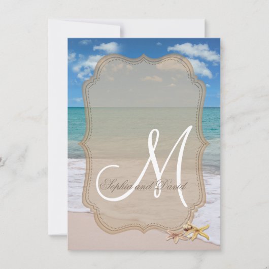 Romantische Strand Zeesterren Trouw Uitnodiging (Voorkant)