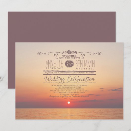 Romantische strand zonsondergang zee huwelijksuitn kaart (Voorkant / Achterkant)