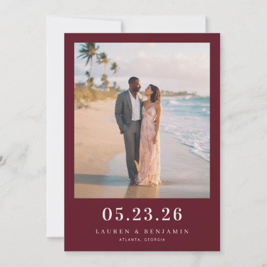 Romantische strandfoto save the date (Voorkant)