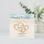 Romantische strandharten redden de datum | Waterve Save The Date (Staand voorkant)