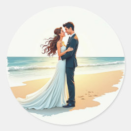 Romantische strandkus ronde sticker