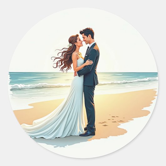 Romantische strandkus ronde sticker (Voorkant)
