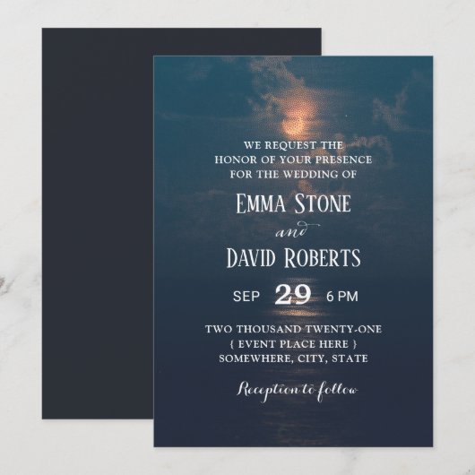 Romantische strandmaan Nacht Elegante Trouwdag Kaart (Voorkant / Achterkant)