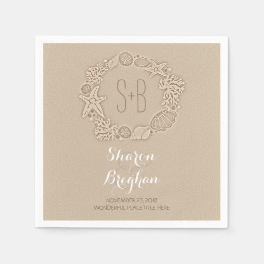 Romantische Strandschatten Zand Trouwpapier Servet (Voorkant)