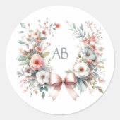 Romantische strik bloem baby shower monogram ronde sticker (Voorkant)