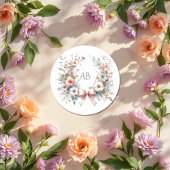 Romantische strik Floral Baby shower Monogram Ronde Sticker