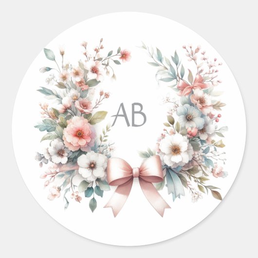 Romantische strik Floral Baby shower Monogram Ronde Sticker (Voorkant)