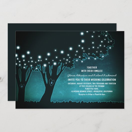 Romantische string lichten bomen rustieke bruiloft kaart (Voorkant / Achterkant)