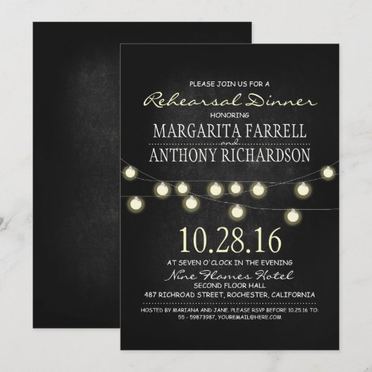 Romantische string lichten krijtbord repetitie din kaart (Voorkant / Achterkant)