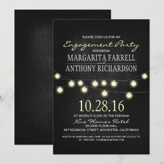 Romantische string lichten krijtbord verlovingsfee kaart (Voorkant / Achterkant)