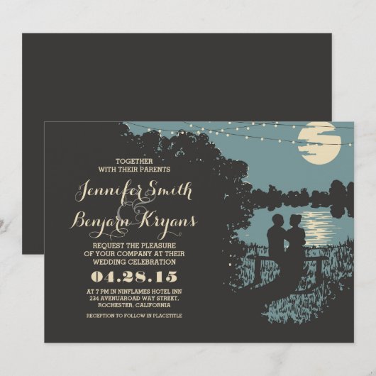 Romantische string lichten outdoor bruiloft uitnod kaart (Voorkant / Achterkant)