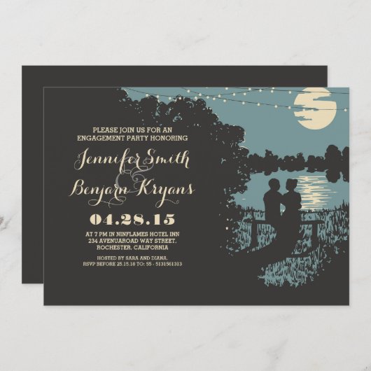 Romantische string lichten outdoor verlovingsfeest kaart (Voorkant / Achterkant)