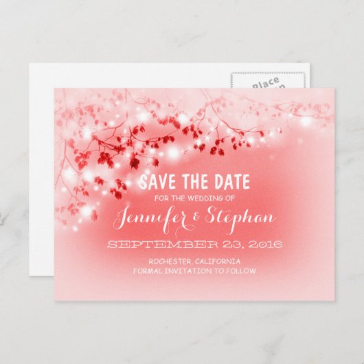 Romantische String Lichten Roze Save The Date brie Aankondigingskaart (Voorkant / Achterkant)