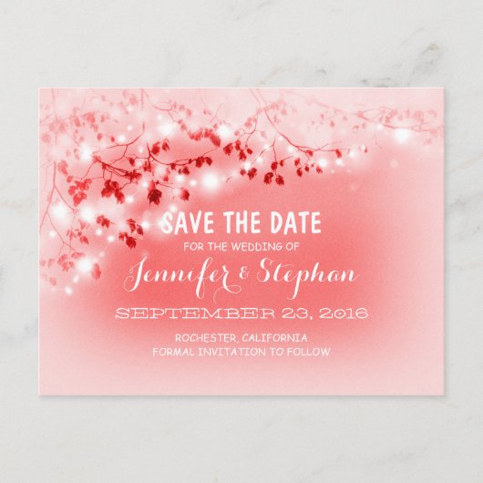 Romantische String Lichten Roze Save The Date brie Aankondigingskaart (Voorkant)