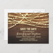 Romantische string lichten rustiek hout opslaan va aankondigingskaart (Voorkant / Achterkant)